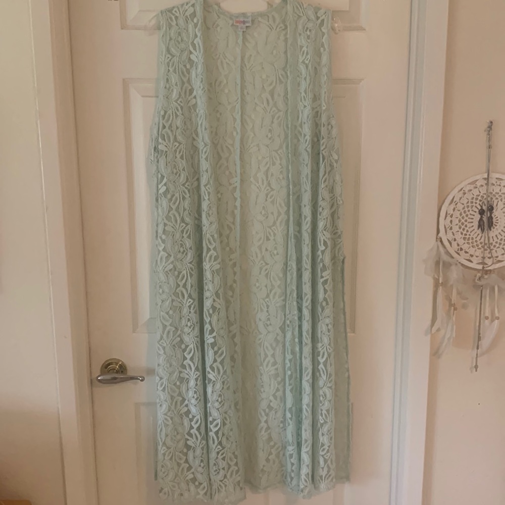 Soft Green Lace Duster Vest